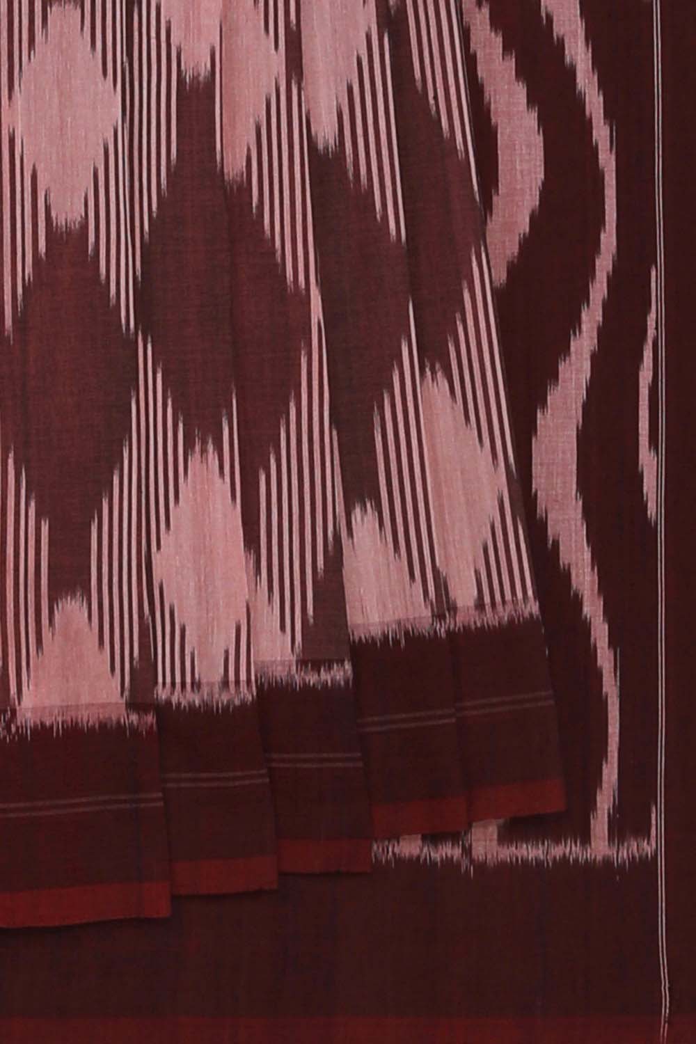 Image of Chocolate Brown Pochampally Cotton Ikat Saree